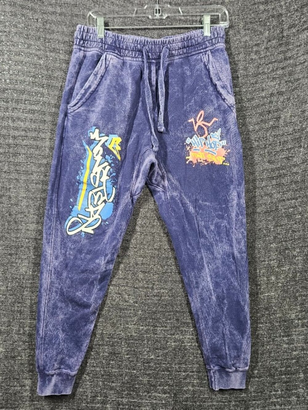 Lane Seven Sweatpants Joggers Small S Purple Acid Wash Graffiti Hip Hop Graphic